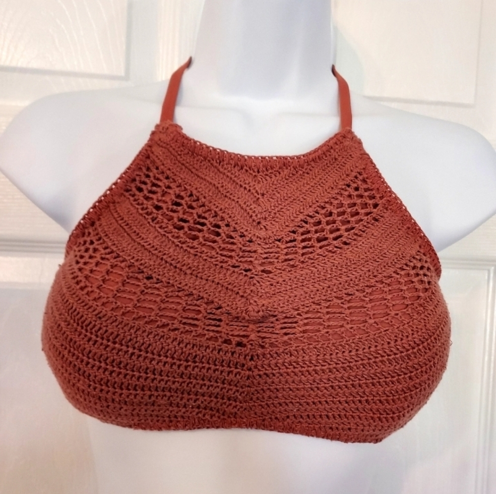 Crochet Bikini Top Brown Medium Boho Neutral Preppy